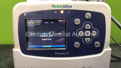 Welch Allyn Propaq LT Vital Signs Monitor with 1 x AC Power Supply, 1 x 3 Lead ECG Lead, 1 x SpO2 Finger Sensor, 1 x BP Hose and 1 x BP Cuff (Powers Up with Faults-See Photos) *SN KA002801, KL002558* - 2