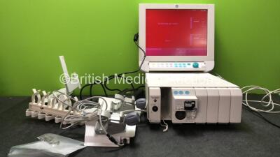 Datex-Ohmeda Anaesthesia Monitoring System Including Monitor with Controller and Power Supply, Module Rack with E-CAiOV Gas Module with Spirometry Option and D-fend Water Trap *Mfd - 11/2010*, E-INTPSM Module with 2 x Pole Mounts *SN 6685640, DTK35121773,