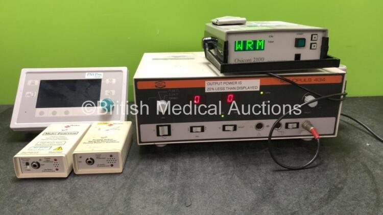 Mixed Lot Including 1 x Enraf Nonius Sonopuls 434 Ultrasound Therapy Unit with 1 x 1.0MHz Transducer / Probe (Powers Up) 1 x PSVPro Anesthesia Monitor Attachment, 1 x Oxicom 2100 Whole Blood Oximeter Unit (Powers Up) 1 x Penlon Multifunction Pressure Fail