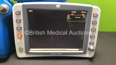 Job Lot Including 1 x GE Dash 2500 Patient Monitor with SPO2, ECG and Printer Options (Powers Up, Damaged Casing and Missing Handle - See Photos), 2 x GE Dinamap Pro 400V2 Vital Signs Monitors (1 x Powers Up), 1 x GE Dinamap Pro 300V2 Vital Signs Monitor - 5