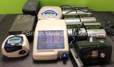 Respiratory Job Lot Including 1 x B & D Electromedical Nippy 3+ Ventilator (Powers Up) 1 x ResMed Airsense 10 Autoset CPAP Unit (No Power) 1 x Respironics REMstar CPAP (Powers Up) 1 x ResMed S7 Lightweight CPAP Unit (Powers Up) 6 x ResMed S9 Autoset CPAP