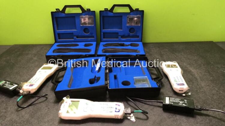 3 x Otodynamics Otoport NHSP OAE Screening Systems with 2 x AC Power Supplies in Carry Cases (All Power Up) *SN 10082877, 10072881, 10082905*