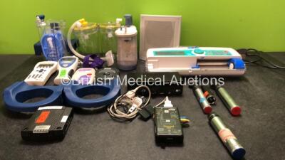 Mixed Lot Including 1 x Graseby Omnifuse Syringe Pump (Powers Up) 3 x Serres Cups, 1 x Laerdal FST1915 Unit (No Power) 1 x Welch Allyn Suretemp Plus Thermometer (No Power) 1 x Graseby MR10 Neonatal Respiration Monitor (No Power) 1 x Masimo Set Visi Black