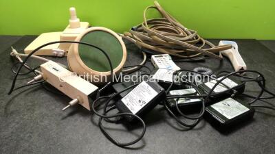 Mixed Lot Including 1 x Interacoustics A5 Pediatric Audiometer (No Power) 3 x Dinamap BP Hoses, 6 x Dinamap Procare AC/DC Adapters 1 x Huntleigh Fetal Doppler Unit (Untested due to Missing Batteries with Missing Battery Cover-See Photo) 1 x Circuplode 462