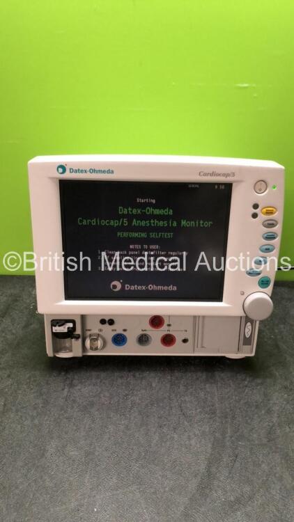 Datex Ohmeda Cardiocap 5 Anesthesia Monitor Including Spirometry, ECG, NIBP, SpO2, P1, P2, T1 and Gas Options with D-fend Water Trap (Powers Up) *SN FBUE01770*