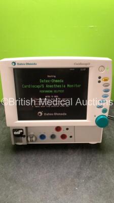 Datex Ohmeda Cardiocap 5 Anesthesia Monitor Including ECG, NIBP, SpO2, P1, P2, T1, T2 and Gas Options with D-fend Water Trap (Powers Up) *SN FBWF02335* - 2