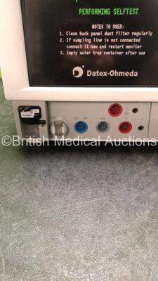 Datex Ohmeda Cardiocap 5 Anesthesia Monitor Including ECG, NIBP, SpO2, P1, P2, T1, T2 and Gas Options with D-fend Water Trap (Powers Up) *SN FBWF02335* - 3