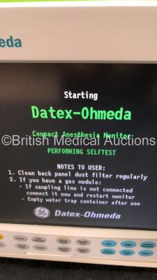 Datex Ohmeda S/5 Compact Anesthesia Monitor with 1 x Datex Ohmeda M-NESTPR Module Including ECG, SpO2, NIBP, T1, T2, P1, P2 Options, 1 x Datex Ohmeda M-P-00-03 P3 Module (Powers Up) *SN 5218168* - 4