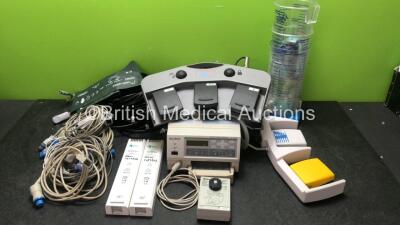 Mixed Lot Including Patient Monitoring Cables, 2 x Datex Ohmeda Ref 89685 Batteries, 3 x Vac Sax Cups, 1 x Sony UP-21MD Color Printer (Powers Up) 1 x Valleylab FT0063 Footswitch, 1 x Smith & Nephew Dyonics Power II Footswitch *SN 56268, 8AY05850, 905137*