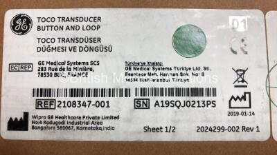 4 x GE Toco Transducers Button and Loop *Mfd 2019* (Unused in Box) *A19SQJ0218PS - A19SQJ0259PS - A19SQJ0213PS - A19SQJ0219PS* - 3