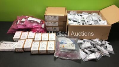 Job Lot of Various Patient Monitor Leads and Accessories Including 11 x Masimo M-LNCS to LNC Adaptor Cables, 8 x GE Critikon NIBP Hose, 3 x GE Critikon Dura-Cuf Long and a Large Quantity of Covidien Nellcor SpO2 Ear Sensor Clips