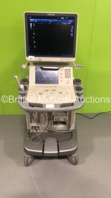 Toshiba Aplio 500 TUS-A500 Flat Screen Ultrasound Scanner *S/N T1D1262835* **Mfd 06/2012* Software Version AB_V3.00*R006 with 1 x Transducer / Probe (PVT-781VT *Mfd 03/2016*) and Sony UP-D897 Digital Graphic Printer (Powers Up - Missing Dial and Small Mar