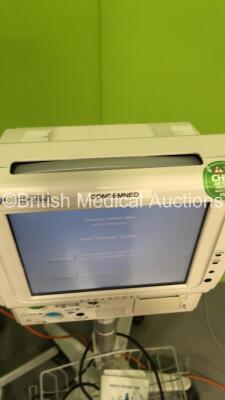 3 x Fukuda Denshi DS-7100 Patient Monitors on Stands with ECG/Resp, SPO2, NIBP, BP and Temp Options (All Power Up - 1 x Missing Printer Cover and All Units have Damage - See Pictures) - 8