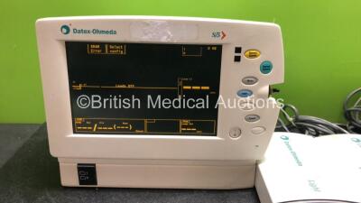 Job Lot Including 1 x Datex Ohmeda S/5 Patient Monitors Including ECG, CO2, SpO2, NIBP and T1 Options with 1 x Power Supply (Powers Up with Missing Dial-See Photo) 1 x Datex Ohmeda S/5 Patient Monitor Including ECG, SpO2, NIBP and T Options with 1 x AC Po - 2