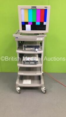 Storz Strack Trolley with Storz Monitor, Storz 201340 20 Xenon Nova 300 Light Source, Storz 222010 20 SCB Image 1 Hub and Litechnica Medicapture MediCap 100 Unit (Powers Up)