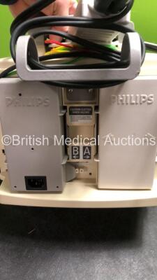 2 x Philips MRx Defibrillators Including Pacer, ECG SpO2 and Printer Options with 2 x Philips M3539A Power Adapters, 2 x Philips M3538A Batteries, 2 x Paddle Lead, and 2 x 3 Lead ECG Leads (Both Power Up) *US00539106, US00546526* - 5