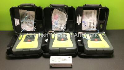 3 x Zoll AED Pro Defibrillators with 3 x Carry Cases and 1 x Battery (All Power Up with Screen Damage)