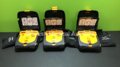 3 x Medtronic Lifepak CR Plus Defibrillators with 3 x Ambu Res-Cue Masks in Carry Cases (All Power Up) *38710676 - 38948512 - 35748998*