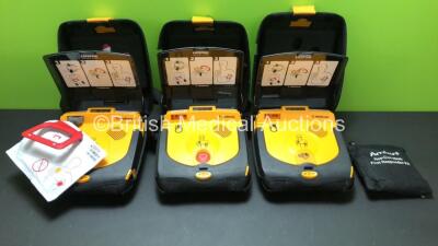 3 x Medtronic Lifepak CR Plus Defibrillators with 1 x Ambu Res-Cue Mask in Carry Cases (All Power Up) *35748997 - 35749007 - 38948513*