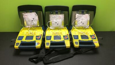 3 x Cardiac Science PowerHeart AED G3 Pro Defibrillators with 3 x Batteries and 3 x Carry Cases (All Power Up)