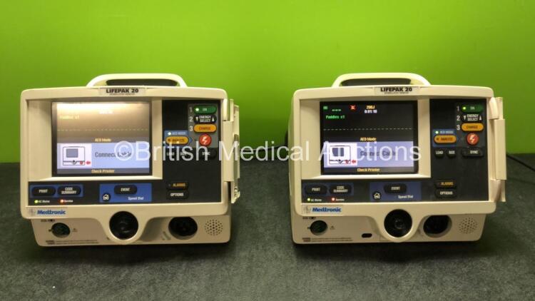 2 x Lifepak 20 Defibrillators / Monitors *Mfd 2004 - 2006* Including ECG and Printer Options (Both Power Up with Service Lights) *GI*