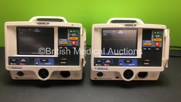 2 x Lifepak 20 Defibrillator / Monitors *Mfd 2004 - 2004* Including ECG and Printer Options (Both Power Up with Service Lights) *GI*