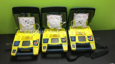 3 x Cardiac Science PowerHeart AED G3 Pro Defibrillators with 3 x Carry Cases (All Power Up with Stock Battery-Batteries Not Included)