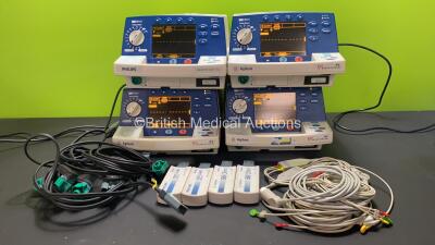 Job Lot Including 3 x Agilent Heartstream XL Smart Biphasic Defibrillators with Pacer, ECG and Printer Options, 3 x 3 Lead ECG Leads, 3 x Paddle Leads, 3 x Test Loads and 3 x Batteries and 1 x Philips Heartstart XL Smart Biphasic Defibrillator with Pacer,