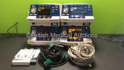 4 x Philips Heartstart XL Smart Biphasic Defibrillators with ECG and Printer Options, 4 x Test Loads, 4 x Paddle Leads, 4 x 3 Lead ECG Leads and 4 x Batteries (All Power Up) *US00452787 / US00128678 / US00452788 / US00452784*
