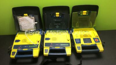 3 x Cardiac Science PowerHeart AED G3 Pro Defibrillators with 3 x Batteries and 3 x Carry Cases (All Power Up)
