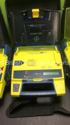 3 x Cardiac Science PowerHeart AED G3 Pro Defibrillators with 3 x Batteries and 3 x Carry Cases (All Power Up) - 3