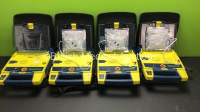 4 x Cardiac Science Powerheart AED G3 Automated External Defibrillators with 4 x Batteries and 4 x Carry Cases (All Power Up)