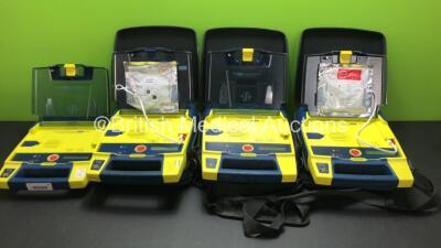 4 x Cardiac Science Powerheart AED G3 Automated External Defibrillators with 1 x Battery and 3 x Carry Cases (All Power Up)