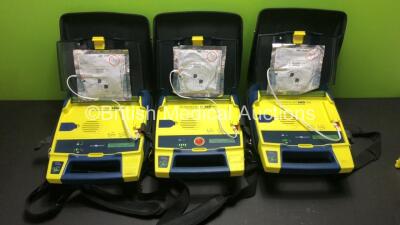 3 x Cardiac Science PowerHeart AED G3 Pro Defibrillators with 3 x Batteries and 3 x Carry Cases (All Power Up)