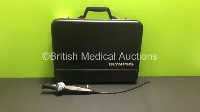 Olympus ENF-GP Pharyngoscope in Case - Engineer's Report : Optical System - 16 Broken Fibers, Angulation - Crush in Bending Section, Insertion Tube - No Fault Found, Light Transmission - No Fault Found, Leak Check - Bending Section Rubber Leaking *2713288