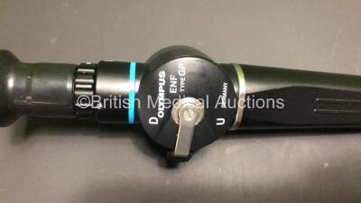 Olympus ENF-GP Pharyngoscope in Case - Engineer's Report : Optical System - 7 Broken Fibers and Fluid Stain, Angulation - No Fault Found, Insertion Tube - Peeling, Light Transmission - No Fault Found, Leak Check - Excessive Leak Present *W801093* (G) - 3