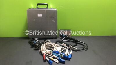 Mixed Lot Including 1 x Olympus OVC-200 Teaching Aid in Case, 1 x Olympus BF Type 20D Bronchoscope (Untested, Multiple Broken Fibers), 1 x 10 Lead ECG Lead and 1 x NP7-6 Rechargeable Lead Acid Battery