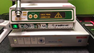 Mixed Lot Including 1 x Medtronic Midas REX Legend EHS Electric High Speed System (Powers Up) 1 x Zeiss MediLive Trio Unit (Powers Up) 1 x Steute Ref 52.179.9.01 Footswitch, 1 x Welch Allyn 767 Transformer with 1 x Attachment Head (Powers Up) - 2