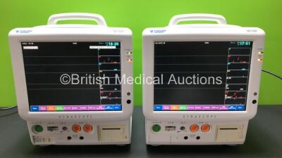 2 x Fukuda Denshi DS-7200 Patient Monitors Including 1 x Microstream CO2, ECG/RESP, SpO2, NIBP, BP1, BP2, Temp 1, Temp 2 and Printer Options with 2 x ECG Leads and 2 x NIBP Hoses with Cuffs *Mfd Both 2010* (Both Power Up)