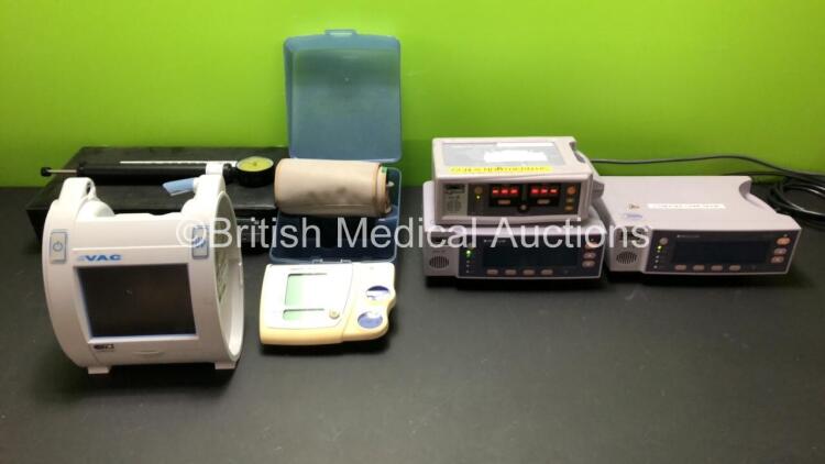 Mixed Lot Including 3 x Nellcor Oximeters (1 x N-600, 1 x N-595 Both Power Up with EEE529 and 1 x N-560 Powers Up) 1 x KCI Info V.A.C. Negative Pressure Wound Therapy System (Damaged Handle - See Photo) 1 x Ivac Pressure Gauge in Case and 1 x Omron M5-I B