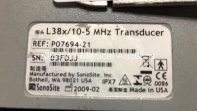 SonoSite Ref.P07694-21 L38x/10-5 MHz Transducer *Mfd 2009* (Some Damage to Probe Head - See Photo) *Untested* - 2