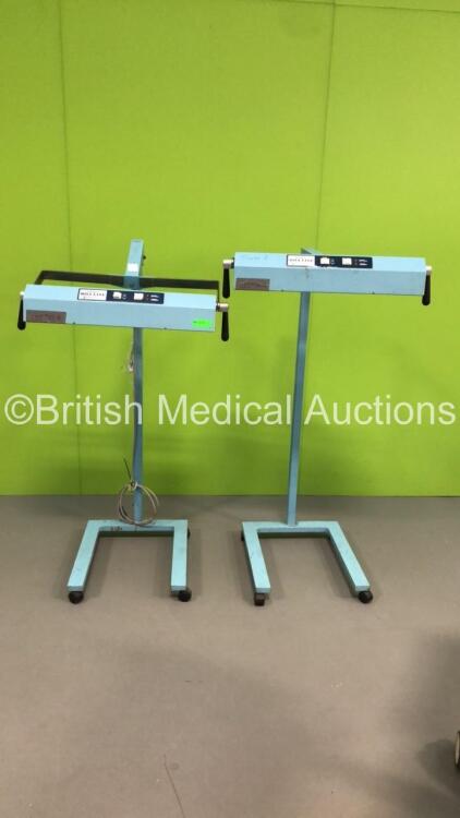 2 x Olympic Bili-Lite Therapy Lights on Stands (Both Not Power Tested Due to 110v - 1 x Damaged Fascia - See Pictures)