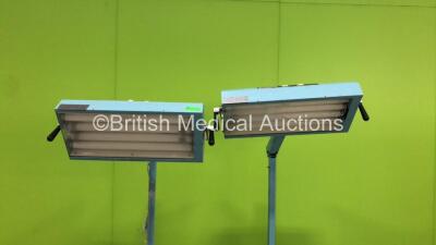 2 x Olympic Bili-Lite Therapy Lights on Stands (Both Not Power Tested Due to 110v - 1 x Damaged Fascia - See Pictures) - 2