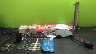 Mixed Lot Including 1 x Keeler EP29 Ophthalmoscope Charger (Powers Up) 2 x CPR Masks, 1 x Accoson BP Meter, 1 x GSK Vicks Unit (Untested Due to Possible Flat Batteries) 1 x Stethoscope, 1 x Heine Skio / Retinoscope Trainer and Various Eye Testers