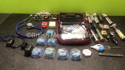 Mixed Lot Including Various Ophthalmoscopes and Attachments, Keeler Bulbs, Eye Optic Glasses, 1 x Stethoscope