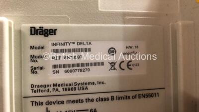 2 x Drager Infinity Delta Patient Monitors with HemoMed 1, Aux - Hemo 2 - 3, MultiMed and SpO2 Options with 2 x Docking Stations and 2 x Power Supplies *Mfd 2009* (Both Power Up) - 4