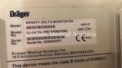 2 x Drager Infinity Delta Patient Monitors with HemoMed 1, Aux - Hemo 3, MultiMed and SpO2 Options with 1 x Docking Station and 2 x Power Supplies *Mfd 2005* (Both Power Up) - 5