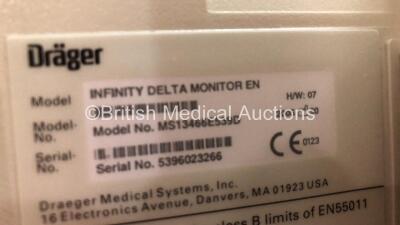 2 x Drager Infinity Delta Patient Monitors with HemoMed 1, Aux - Hemo 3, MultiMed and SpO2 Options with 1 x Docking Station and 2 x Power Supplies *Mfd 2005* (Both Power Up) - 6