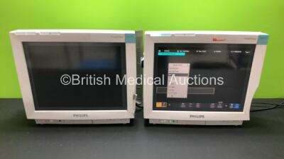 2 x Philips IntelliVue M8007A MP70 Touch Screen Patient Monitors (1 Powers Up, 1 No Power, Both with Cracked Casing and Missing Covers-See Photos) *Mfd 07-2008, 07-2008*