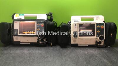 2 x Medtronic Physio-Control Lifepak 12 Biphasic 12 Lead Defibrillators / Monitors with CO2, SPO2, NIBP, ECG and Printer Options and 1 x Battery (Both Power Up with Stock Batteries, 1 x Battery Included, Both Missing / Damaged Casing - See Photos) *S/N 37